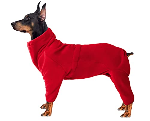 Gemütlicher Fleece-Mantel für Hunde, Ganzkörperjacke mit vier Beinen, verstellbarer Overall mit Reißverschluss, Winterkleidung, ideal für Haustiere, Hunde, drinnen oder draußen, für kleine, mittelgroße und große Hunde, rot-XS von babepet