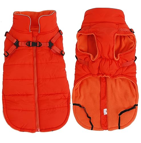 Haustier-Hunde-Wintermäntel, Hundegeschirr, Jacke, wasserdicht, reflektierend, Hundekleidung mit verstellbarem Brustgurt, Fleece-gefüttert, Kostüm für kleine Hunde, magisches Klebeband, Orange-XXL von babepet