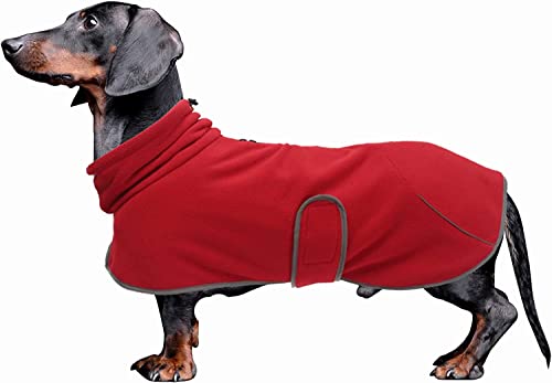 babepet Dackel-Wintermantel, Polarfleece, Hundejacke, Miniatur-Dackel-Pullover, verstellbar, für den Außenbereich, Wurst, Hundebekleidung mit Reißverschluss, Loch für kleine, Rot, XS von babepet