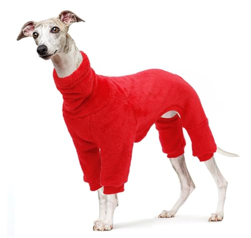 babepet Flauschiger Samtmantel für Windhunde, Whippet-Kleidung mit Beinen, winddichter Rollkragen-Hunde-Overall, Hunde-Fleece-Pyjama, super warmer Winterpullover für Whippet, Lurcher, Saluski-Rot-XXL von babepet