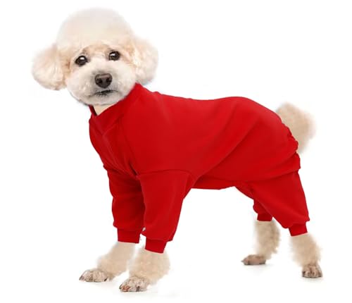 babepet Gemütlicher Baumwollmantel für Hunde mit Fleecefutter, Ganzkörper-Pullover mit vier Beinen, Welpenpullover, Hunde-Winterkleidung, Pullover für Haustiere, mittelgroße und große Hunde, Rot-M von babepet