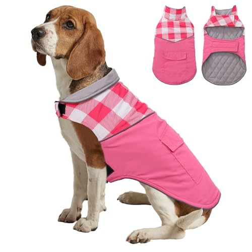 babepet Hunde-Wintermantel, wasserdicht, mit Loch für Geschirr, reflektierend, warme Hundejacke, Hundebekleidung mit gestepptem Futter, gemütliche Outdoor-Hundekleidung, winddicht, verstellbar, Rosa, von babepet