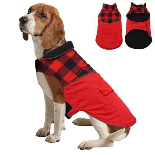 babepet Hunde-Wintermantel, wasserdichter Hundemantel mit Loch für Geschirr, reflektierend, warme Hundejacke, Hundebekleidung mit gestepptem Futter, gemütliche Outdoor-Hundekleidung, winddicht, von babepet