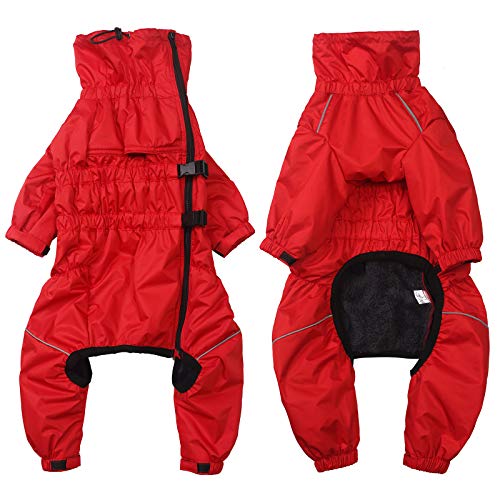 babepet Hunde Wintermantel 1/2 Hosenanzug mit Beinen, Wasserdicht Regendicht Hund Jumpsuit mit Fleece Futter, Winddicht, reflektierend, für Kleine und mittelgroße Hunde-Rot-S von babepet