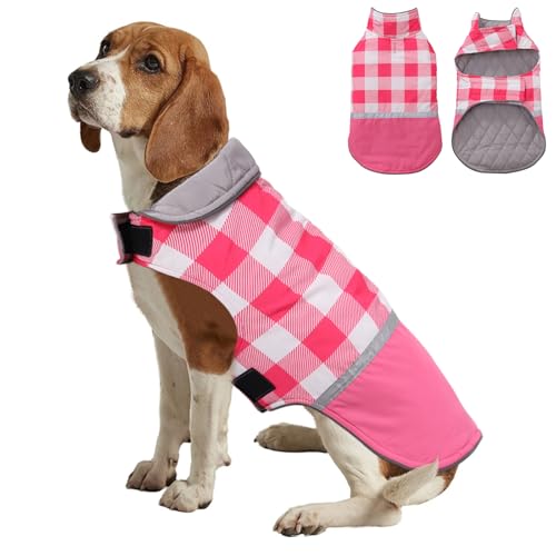 babepet Winter-Hundemantel, wasserdicht, britischer Stil, kariert, Hundemantel für kaltes Wetter, ärmellos, reflektierendes Hunde-Outfit, ideal zum Wandern, Laufen, Spazierengehen, Rosa, Größe XXL von babepet