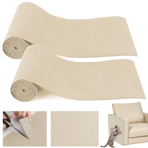 Kratzmatte Katze Selbstklebend, 2 Stück Kratzfestes Sofa kratzmatte Katze 40 * 200cm,Selbstklebend Kratzteppich Katze Wand,Wiederverwendbar kratzteppich Katze,DIY kratzmatte selbstklebend Khaki von babikeen