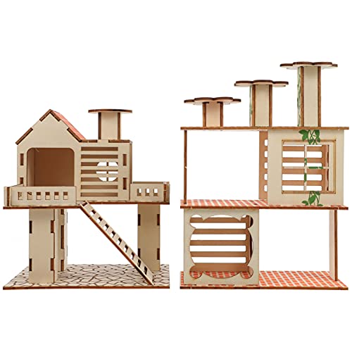 Balacoo 2Pcs Holz Hamster Villa Design mit Übung Brücke Lustige Wohnzimmer Hütte Nest Spielzeug für Kleine Tiere Zwerg Hamster Pet Mäuse Guinea Schwein von balacoo