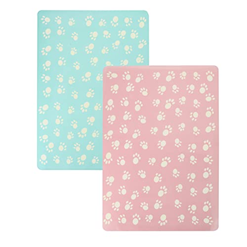 Balacoo 2Pcs Hund Essen Matte rutschfeste Hund Schüssel Matte Waschbar Wasserdicht Pet Fütterung Matte Katze Lebensmittel Pad Wasser Kissen Platzierung Tablett für Boden Rosa Bule von balacoo