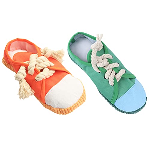 Balacoo 2Pcs Hund Schuh Kauen Spielzeug Lustig Quietschende Interaktive Spielzeug Mini Turnschuhe Schuhe Sound Spielzeug mit Seil für Kleine Medium Haustiere Liefert Grün Orange von balacoo