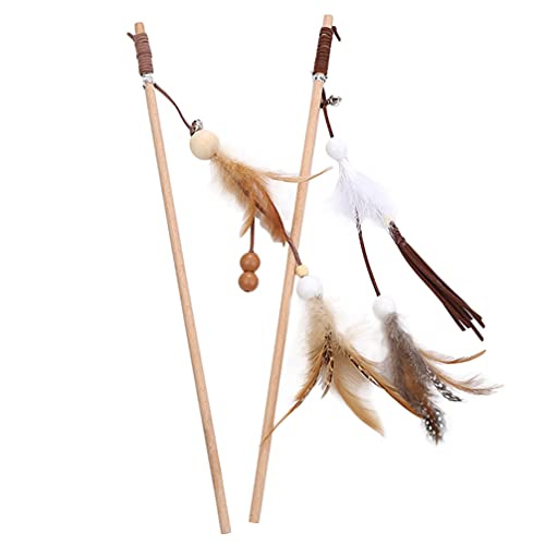 Balacoo 2Pcs Katze Teaser Stick Holz Interaktive Zauberstab Spielzeug Katze Feder Spielzeug Katze Catcher Prahler Stick Spielzeug für Katzen Kätzchen Spielen Übung Weiß von balacoo