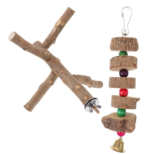 Balacoo 2Pcs Papageien Barsch Stehen Spielzeug Holz Vogel Stehend Klettern Barsch Spielplatz Sittich Kauen Schleifen Übung Spielzeug für Kanarienvogel Conures Nymphensittich Lovebirds von balacoo