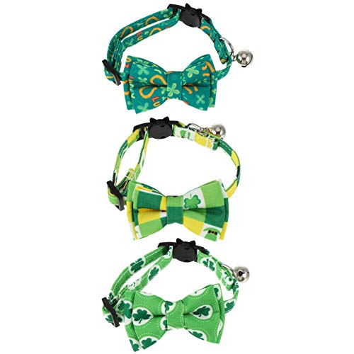 Balacoo 3 Pcs St Patricks Tag Katze Kragen mit Fliege Glocke Einstellbare Shamrock Kätzchen Kragen für St. Patricks Day Pet Dekoration von balacoo