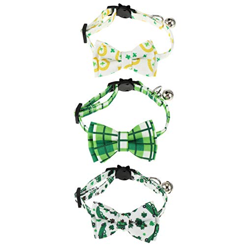 Balacoo 3 Pcs St Patricks Tag Katze Kragen mit Fliege Glocke Einstellbare Shamrock Kätzchen Kragen für St. Patricks Day Pet Dekoration von balacoo