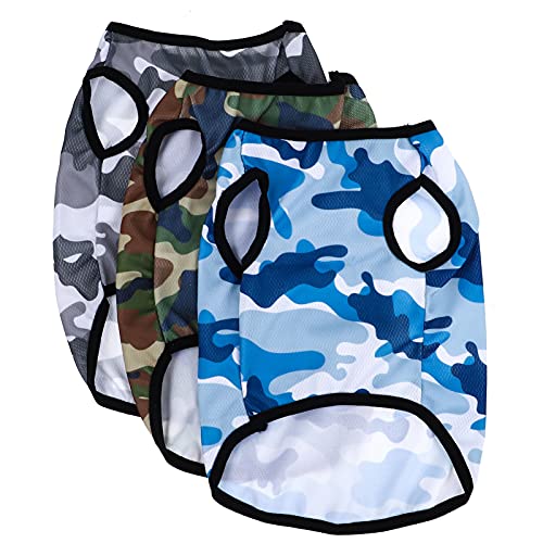 Balacoo 3Pcs Hund Hemd Bunte Camouflage Pet T- Shirt Weiche Atmungsaktive Sommer Hund Kleidung Weste Haustier Bekleidung Kostüm Outfits für Kleine Mittelgroße Hunde Katzen 35Cm von balacoo