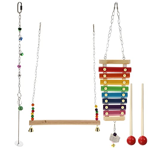 Balacoo 3Pcs Papagei Vogel Kauen Spielzeug Hängen Glocke Haustier Vogel Käfig Hängematte Schaukel Spielzeug Vogel Lebensmittel Halter Papagei Käfig Beißen Spielzeug Reißen Spielzeug für von balacoo