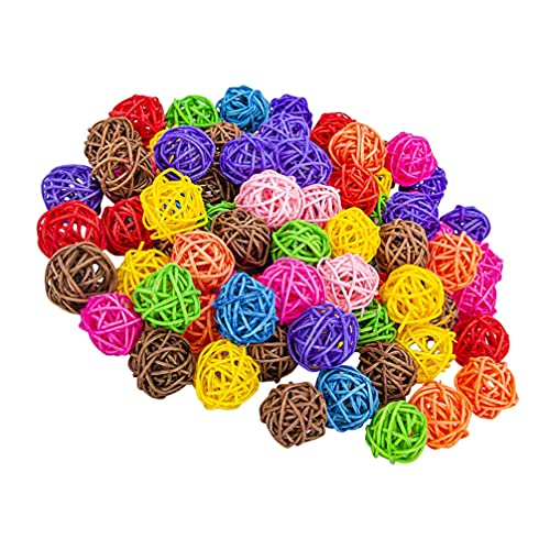 Balacoo 50Pcs 3Cm Vogel Spielzeug Rattan Kugeln Papagei Wicker Bälle Bunte Kauen Spielzeug Haustier Käfig Biss Spielzeug für Lovebird Sittich Finch Ara Afrikanische Grau Kakadu Zufällige von balacoo