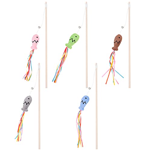 Balacoo 5Pcs Katze Teaser Stick Interaktive Fisch Katze Feder Spielzeug mit Quaste Katze Catcher Prahler Flirten Stick für Katzen Kätzchen Spielen Übung Gemischt Farbe von balacoo