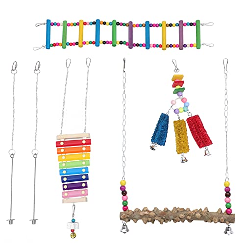 Balacoo 6Pcs Papagei Vogel Schaukel Spielzeug Set Farbe Vogel Käfig Klettern Leitern Kauen Barsch Stehen Hängen Haustier Vogel Glocke Spielzeug für Aras Pfingstrose Conures Finken von balacoo