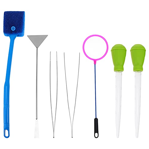 Balacoo 7pcs Aquarium Aquascaping Tools Kit Fish Tank Stainless Steel Plant Tool Set with Cleaning Brush Tweezers Droppers Shovel Tongs Fishing Net Random Color von balacoo