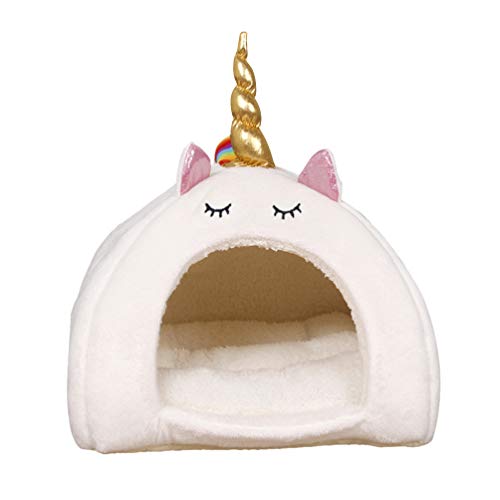 Balacoo Adorable Unicorn Pet Schlafkäfig Winter Warm Pet Bett für Hamster Rabbit Squirrel (Weiß, Größe S) von balacoo