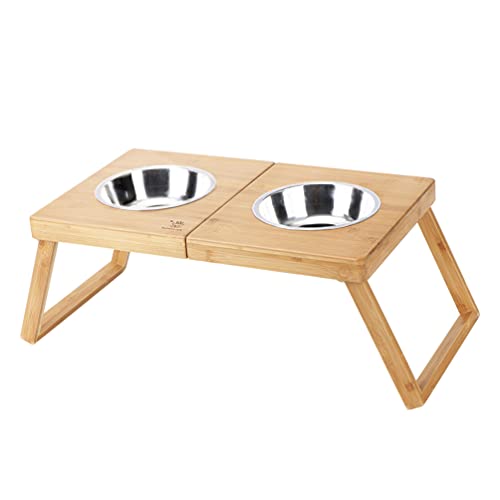 Balacoo Hund Schalen Edelstahl Wasser Und Lebensmittel Feeder mit Holz Folading Rack für Haustier Katze Hunde von balacoo