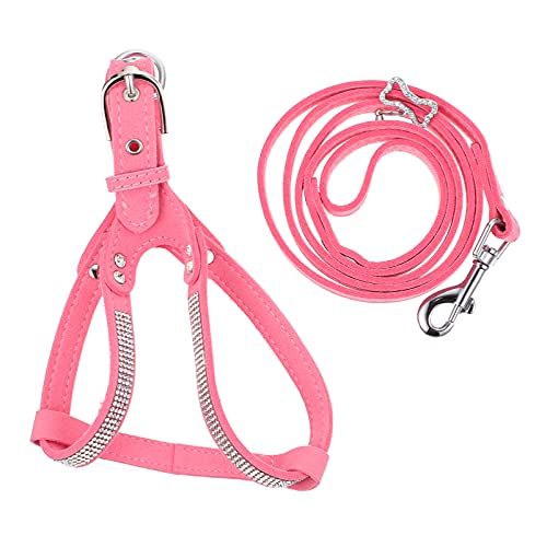 Spaziergang Hund Harness Strass Pet Westes mit Mikrofaser Haustier Leine Hund Zugseil Katze Hals Decor für Hund Katze (Rosa) Größe M von balacoo