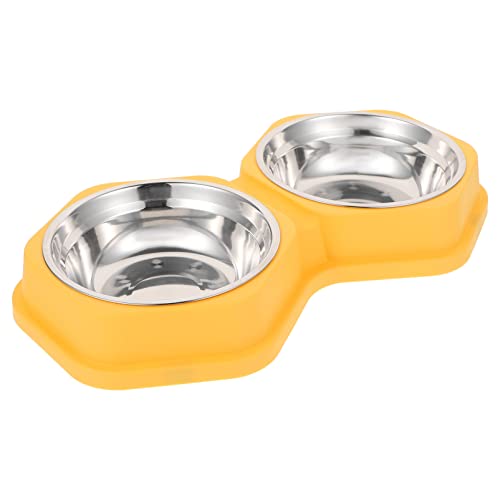 Welpenfutter Edelstahl Doppel Haustier Hund Katze Futter und Wasser Schalen Katze Futternäpfe Wassernapf Hunde Futter Doppelteller Pet Feeder Schalen für Kleine Hunde Katzen (Gelb) Welpenfutterspender von balacoo