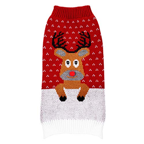 balacoo Hundepullover Weihnachten Hund Rollkragenpullover Weihnachten Rentier Geweih Muster Strickwaren warme Haustier Pullover für Hundewelpen (blau Größe XXL) von balacoo