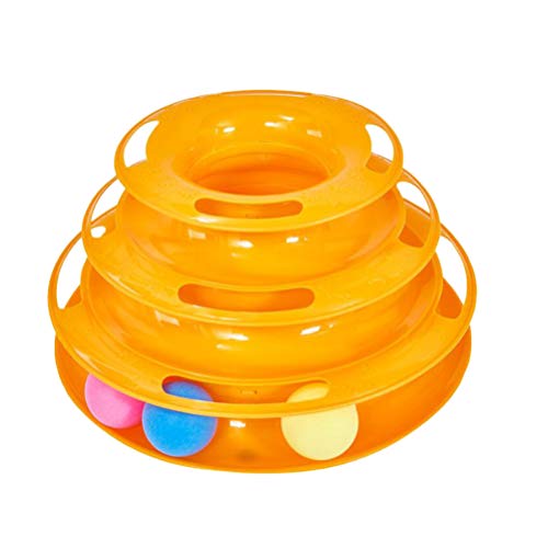 balacoo Katze Spielzeug Roller- 3- Ebene Katze Ball Turm Plattenspieler Katze Spielzeug mit DREI Bunte Moving Bälle Interaktive Kätzchen Spaß Körperliche Bewegung Spielzeug (Orange) von balacoo