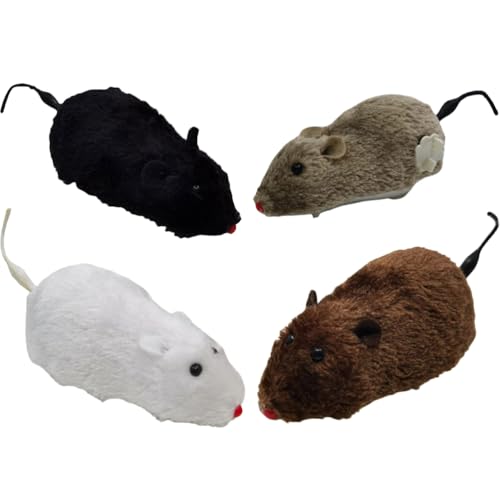 balacoo Katzen-Mousetoy – 4 Stück Plüsch-Maus mit Uhrwerk, Katzenspielzeug, Stofftiere, Rattenspielzeug, Maus, Katze, Maus, zum Aufziehen, gefälschte Maus, Laufspiel, Geschenk für drinnen und draußen von balacoo