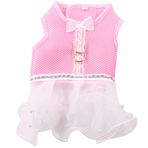 balacoo Rosa Hundekleid Geschirr Haustier Spitze Mesh Weste Tutu Rock mit Schleife für Mädchen Hunde Katzen (Rosa L) von balacoo