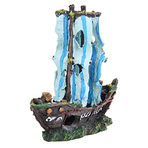 balacoo Segelboot Dekor Aquarium Schiffswrack Dekorationen Fisch Tank Ornamente Harz versunkene Schiff Dekorationen für Süßwasser Salzwasser Aquarium Betta Fisch Höhle Dekorationen Segelboot Ornament von balacoo