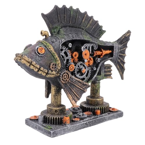 balacoo Steampunk Decor Resin Aquarium Decorations Fish Cave Hideout Robotic Fish Aquarium Ornament Decors Landscaping View Decor Fish Tank Ornament for Fish Goldfish Repttile Decor von balacoo