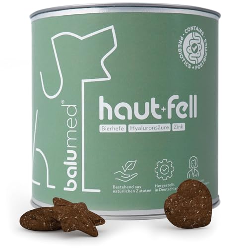 balumed® Snacks Haut+Fell 325 g – Leckerli für Hunde mit Hyaluronsäure, Präbiotika & Postbiotika, Bierhefe, Zink & Omega-3, mit Kamillenblüten, Vitamin B1 & E, Beta-Carotin von balumed