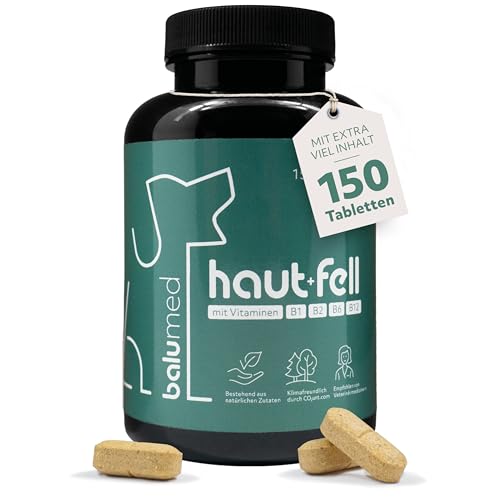 balumed® 150 Haut+Fell Tabletten für Hunde - bei Dermatose & Haarausfall - für Fellstoffwechsel, mit Bierhefe, MSM, Grünlippmuschel, Goldhirse - Vitamin D, VIT. B2 und Zink - 1,5 g pro Tablette von balumed