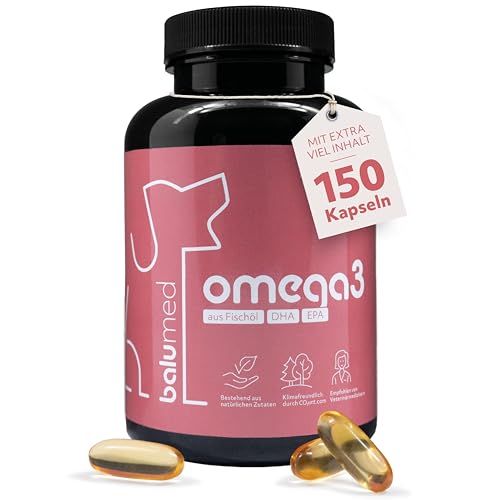 balumed® Omega 3 Kapseln für Hunde - 150 x 1.000 mg - hochdosiert - Unterstützung für Gehirn, gesunde Haut + aktives Herz - Anti-Aging - 30% DHA und EPA von balumed