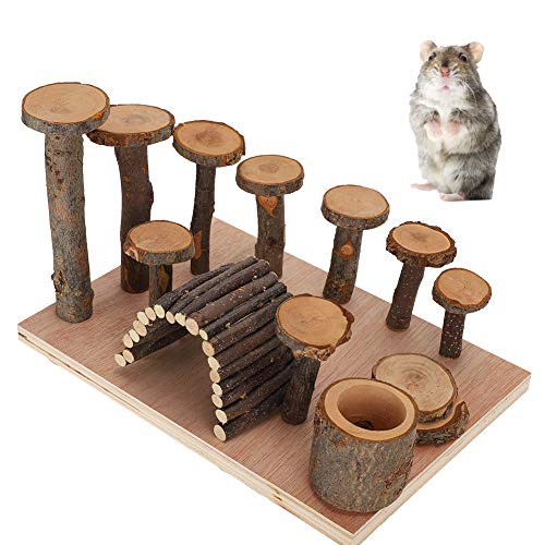 Hamster Meerschweinchen Spielzeug, Abnehmbare Holz Hamster Kletterspielzeug Natürliche Hamster Kauspielzeug Set, für Kleintiere Rennmäuse Haustiere Haustiere(Apple Wood Column, L, Blue) von banapoy