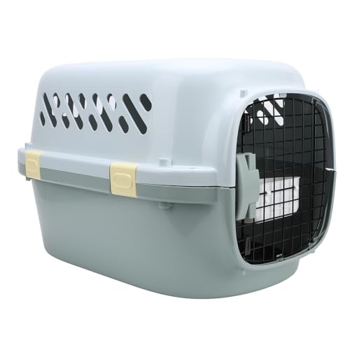 Katzentransportbox, hart, kleine tragbare Transportbox für Reisen im Freien, Zuhause, Auto, abschließbare Tür, 4-seitige Belüftung Hundetransportbox, Katzenbox mit Katzentoilette von banapoy