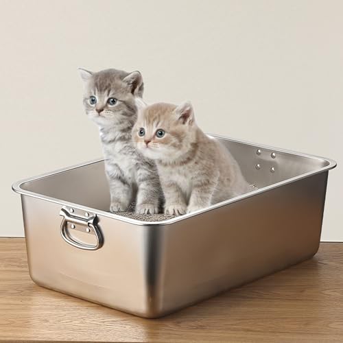 Edelstahl Katzentoilette Katzenklo 40×30×10cm Groß Katzentoilette Edelstahl Kaninchentoilette Litter Box Katzenklo Toilette für Häschen Katze von bangminda