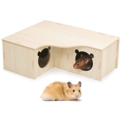 Hamster Holzhaus Mehrkammernhaus Hamster Hamster Holz Meerschweinchen Haus für Käfig Holzhaus Hamster-Versteckhaus für Kleintiere Rennmäuse Zwerghamster(S, 3 Kammern) von bangminda