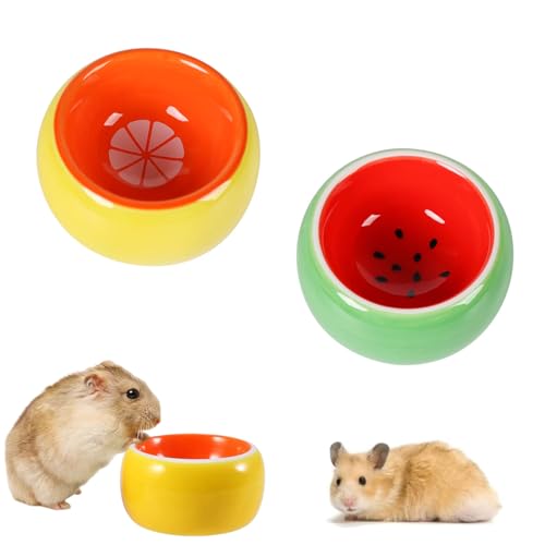 Hamster Näpfe Set 2 Stück Hamster Keramik Futterschalen Kleintiere Keramik Futterschale Keramik Napf für Kleintiere Anti-Biss Keramische Hamster Futternapf Schälchen für Meerschweinchen (Orange-Set) von bangminda