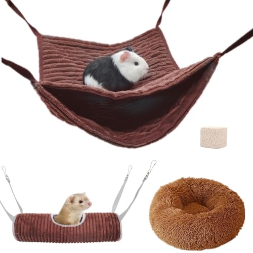 bangminda Kleintier-Hängematte Frettchen-Hängematte Hängematte Tunnelkäfig Kleintierhöhle für Chinchilla Igel Meerschweinchen Versteck Spielzeug Plüsch-Haustierbett für Käfig Ratten Hamster (Braun) von bangminda