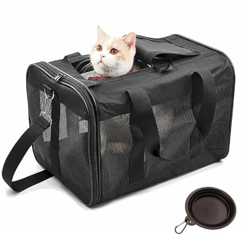 Transporttasche für Katze Hund Faltbare Hundetransportbox Tragbar Katzentransportbox 5kg Katzen Hunde Tragebox für Kleine Hunde Katze Hundebox 43 x 28 x 28 cm cm (Schwarz, M) von bangminda