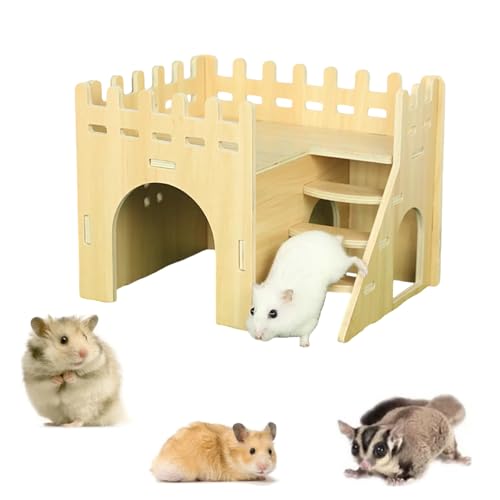 bangminda Hamster Haus Holz Hamster Mehrkammernhaus 2 Etagen Holzhaus Spielplatz Haus für Zwerghamster Nagerhaus Holz Mit Leiter Für Hamster Rennmäuse Degus (L, 26 * 20 * 18 cm) von bangminda