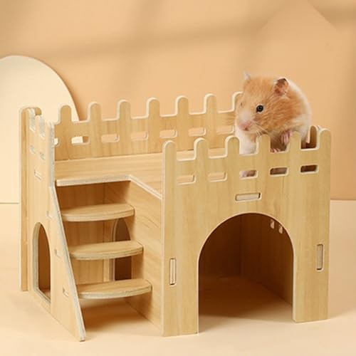 bangminda Hamster Haus Holz Hamster Mehrkammernhaus 2 Etagen Holzhaus Spielplatz Haus für Zwerghamster Nagerhaus Holz Mit Leiter Für Hamster Rennmäuse Degus (S, 20 * 15 * 15 cm) von bangminda