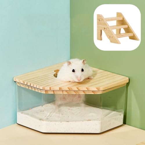 bangminda Haustier Hamster Badezimmer Sandbad-Container für Hamster mit Leiter Acryl Katzenklo für Kleintiere Mäuse Lemminge Rennmäuse Sandbad Container Toilette Hamster Badebox Hamster Badehaus von bangminda