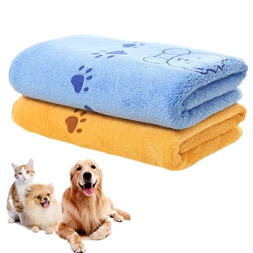 bangminda Hundehandtuch 2 Stück Mikrofasertücher waschbare Hundedecken Großer Schnelltrocknend Hunde Handtuch zum Pflegen Trocknen Tiertuch für Hunde Katzen 140 x 71 cm (Gelb und Blau) von bangminda
