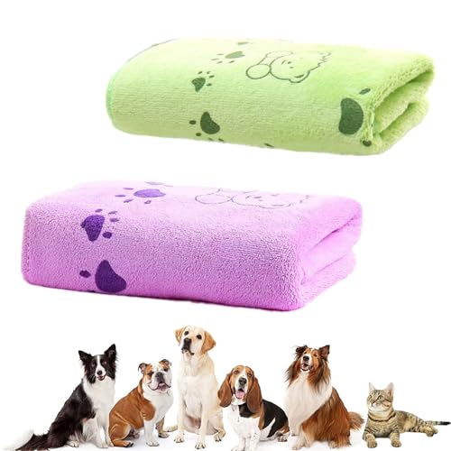 bangminda Hundehandtuch 2 Stück Mikrofasertücher waschbare Hundedecken Großer Schnelltrocknend Hunde Handtuch zum Pflegen Trocknen Tiertuch für Hunde Katzen 140 x 71 cm (Grün und Lila) von bangminda