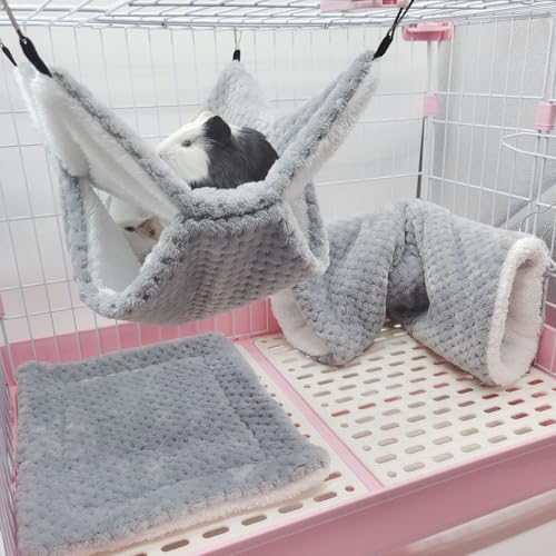 bangminda Kleintierbett 3 Stück Kleintier-Hängematte Frettchen-Hängematte Stockbett Zuckergleiter Hängematte und Kleintierbett und Hängeversteck Tunnel für Chinchilla Hamster Eichhörnchen Igel (Grau) von bangminda