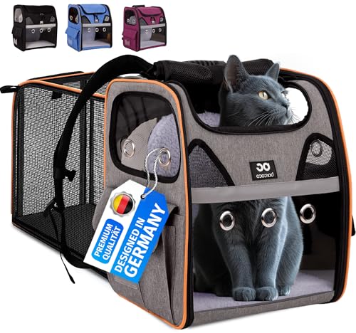 barcoco Erweiterbar Katzenrucksack Hunderucksack für Katzen Hunde bis 8kg Haustier Rucksack Tragbar, Leicht, Wasserdicht, mit Sicherheitsleine & 2 Matten (Grau) von barcoco
